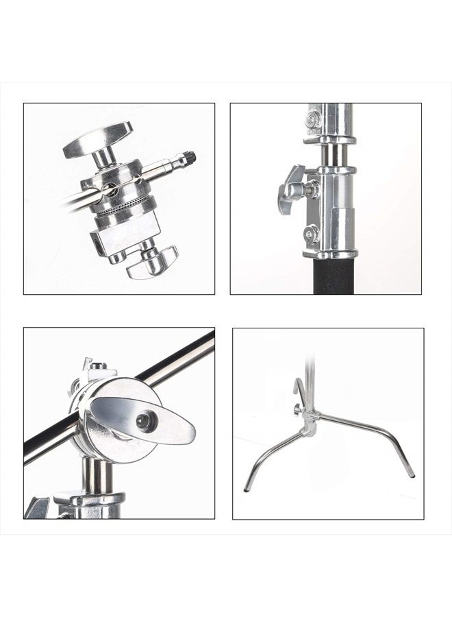 C Stand Metal with Bag Wheel Max 10.8ft/330cm with 106cm Holding Arm 2 Pieces Grip Head for Godox AD400 Pro AD600 Pro AD600BM Aputure 120D 300D II for Photography Studio Video Monolight