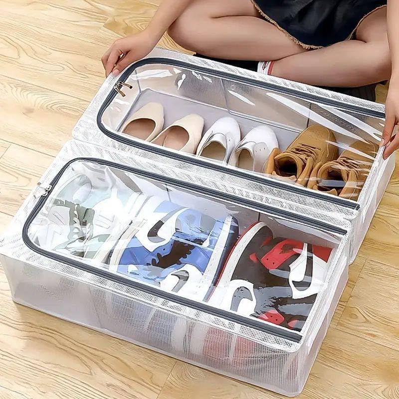 ABUDIT Transparent UnderBed Clothes Storage Bag Organizer 27 Litre Dustproof with Zipper Reinforced Handles for Blankets Toys Shoes 60x30x15 cm - Image 2