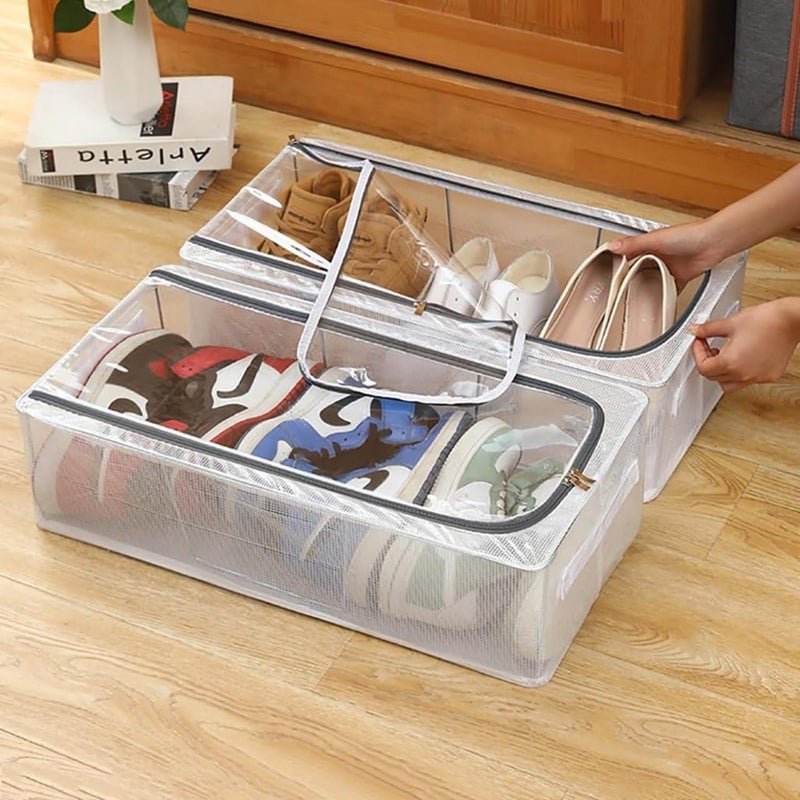 ABUDIT Transparent UnderBed Clothes Storage Bag Organizer 27 Litre Dustproof with Zipper Reinforced Handles for Blankets Toys Shoes 60x30x15 cm - Image 1