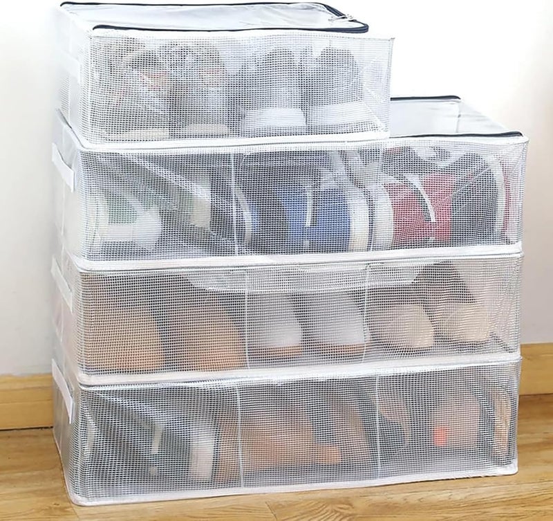 ABUDIT Transparent UnderBed Clothes Storage Bag Organizer 27 Litre Dustproof with Zipper Reinforced Handles for Blankets Toys Shoes 60x30x15 cm - Image 4
