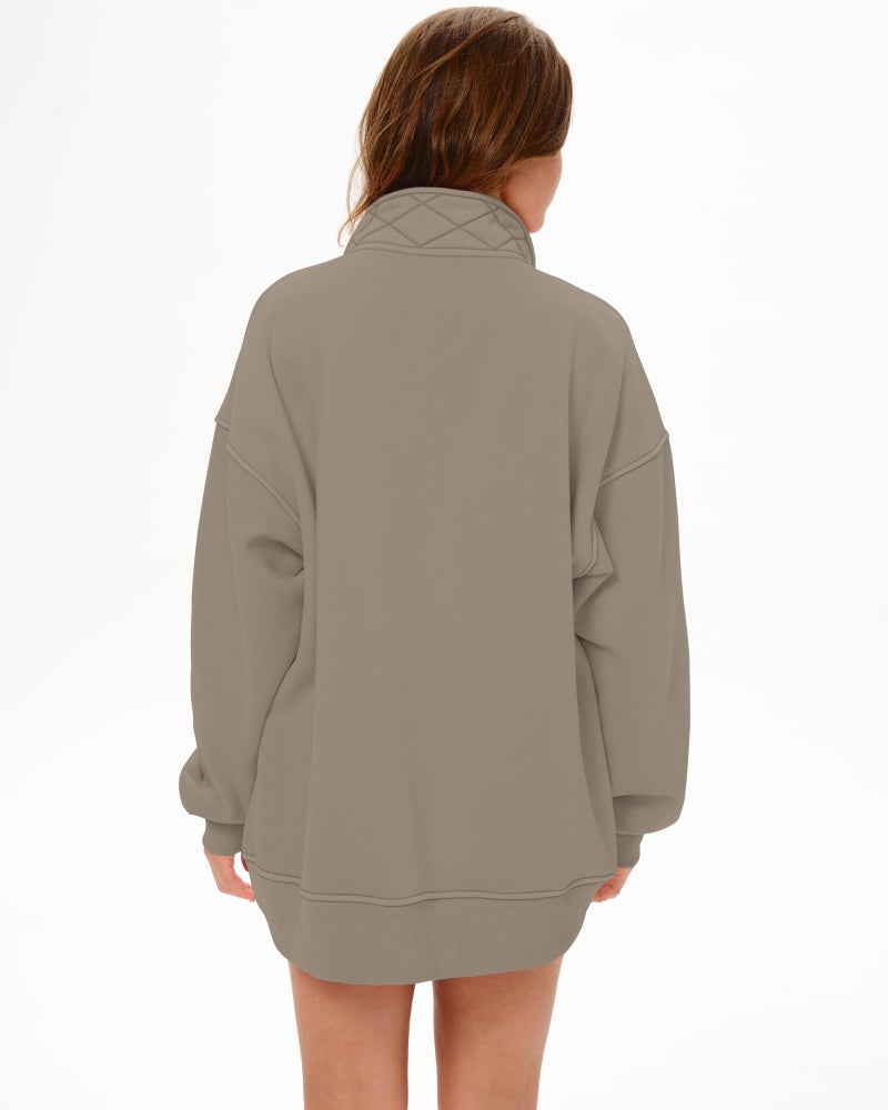 Locachy Women's Henley Neck Button Oversized Sweatshirt Casual Long Sleeve Pullover Tops 2026 Fashion Outfits Clothes Coffee Grey S - Image 2