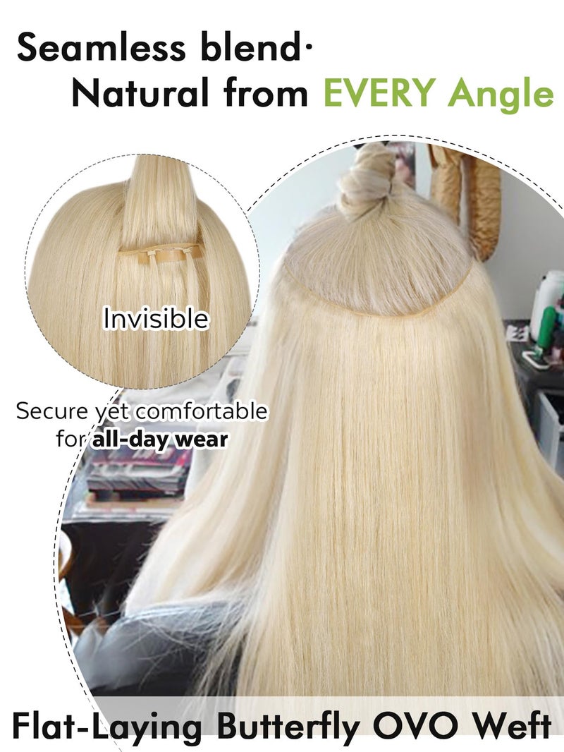 WIGNEE 20 Inch OVO Blonde 613 Human Hair Extensions 2 PCS | Warm Golden Undertones, No Glue Double Layer PU Base | Trimmable & Reusable Hair Wefts for Short/Thin Hair | Salon Quality - Image 3