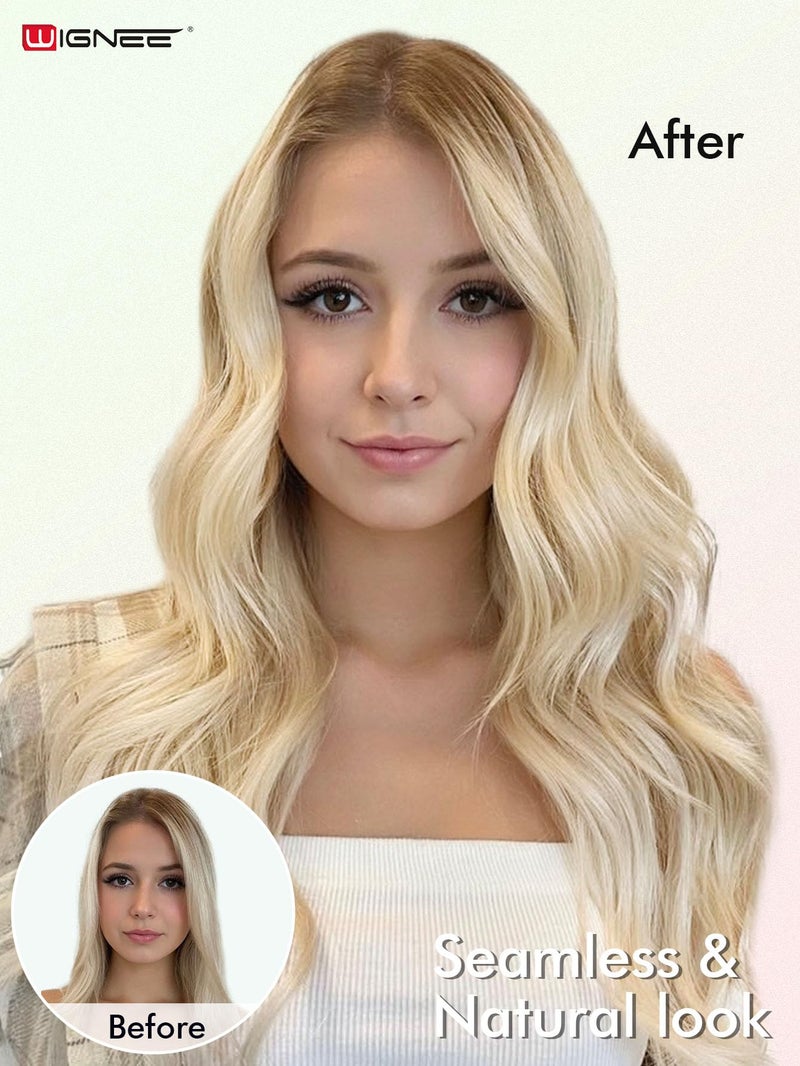 WIGNEE 20 Inch OVO Blonde 613 Human Hair Extensions 2 PCS | Warm Golden Undertones, No Glue Double Layer PU Base | Trimmable & Reusable Hair Wefts for Short/Thin Hair | Salon Quality - Image 4