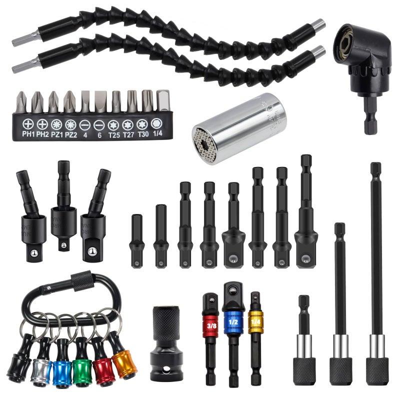 FiLwW 38Pcs Flexible Drill Bit Extension, 105Â° Right Angle Drill, Bit Holder, Hex Socket Adapter, Bendable Drill Bit Extension, Bit Holder Extension Screwdriver Bit Kit - Image 1