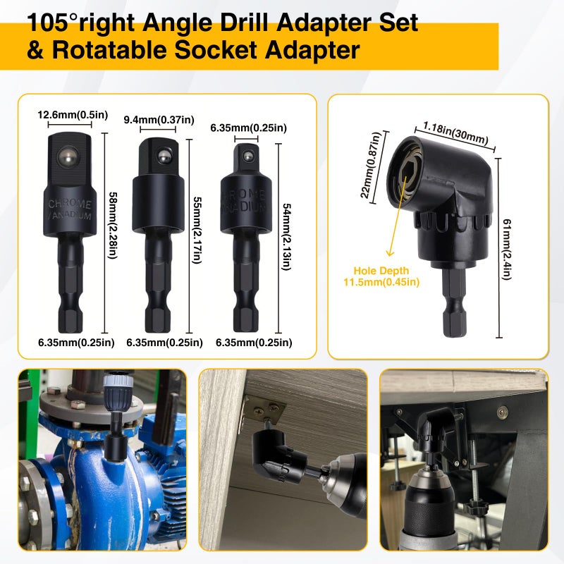 FiLwW 38Pcs Flexible Drill Bit Extension, 105Â° Right Angle Drill, Bit Holder, Hex Socket Adapter, Bendable Drill Bit Extension, Bit Holder Extension Screwdriver Bit Kit - Image 5