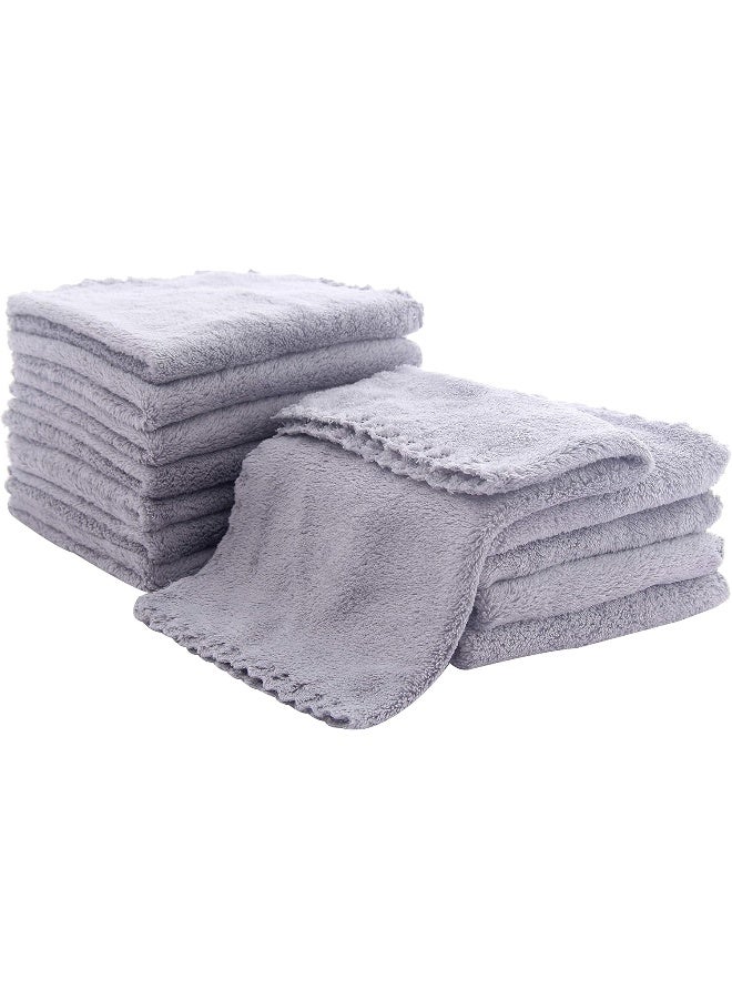 Spotted Play Soft 12 Pack Baby Washcloths - Extra Absorbent Wash Clothes for Newborns, Infants and Toddlers - Suitable for Baby Skin and New Born - Microfiber Coral Fleece 12x12 Inches (Grey) - Image 1