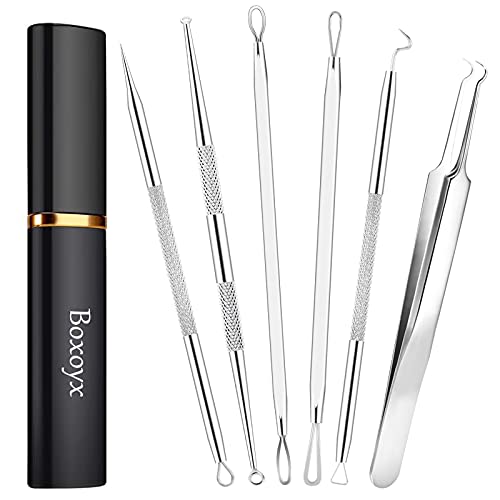 Boxoyx Pimple Popper Tool Kit 6 Pcs Blackhead Remover Comedone Extractor Tool Kit with Metal Case for Quick and Easy Removal of Pimples Blackheads Zit Removing Forehead Facial and NoseSilver