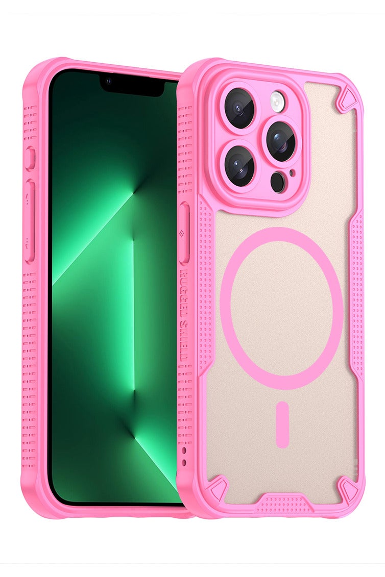 Cover For iPhone 13 Pro Max Armor Glaze MagSafe Magnetic Phone Case Raised edges around the screen and camera lens help prevent scratches - Pink - Image 1
