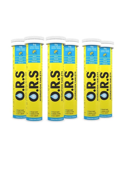 Ors Hydration Tablets With Electrolytes, Vegan, Gluten And Lactose Free Formula Natural Lemon Flavor 24 Count Pack of 6