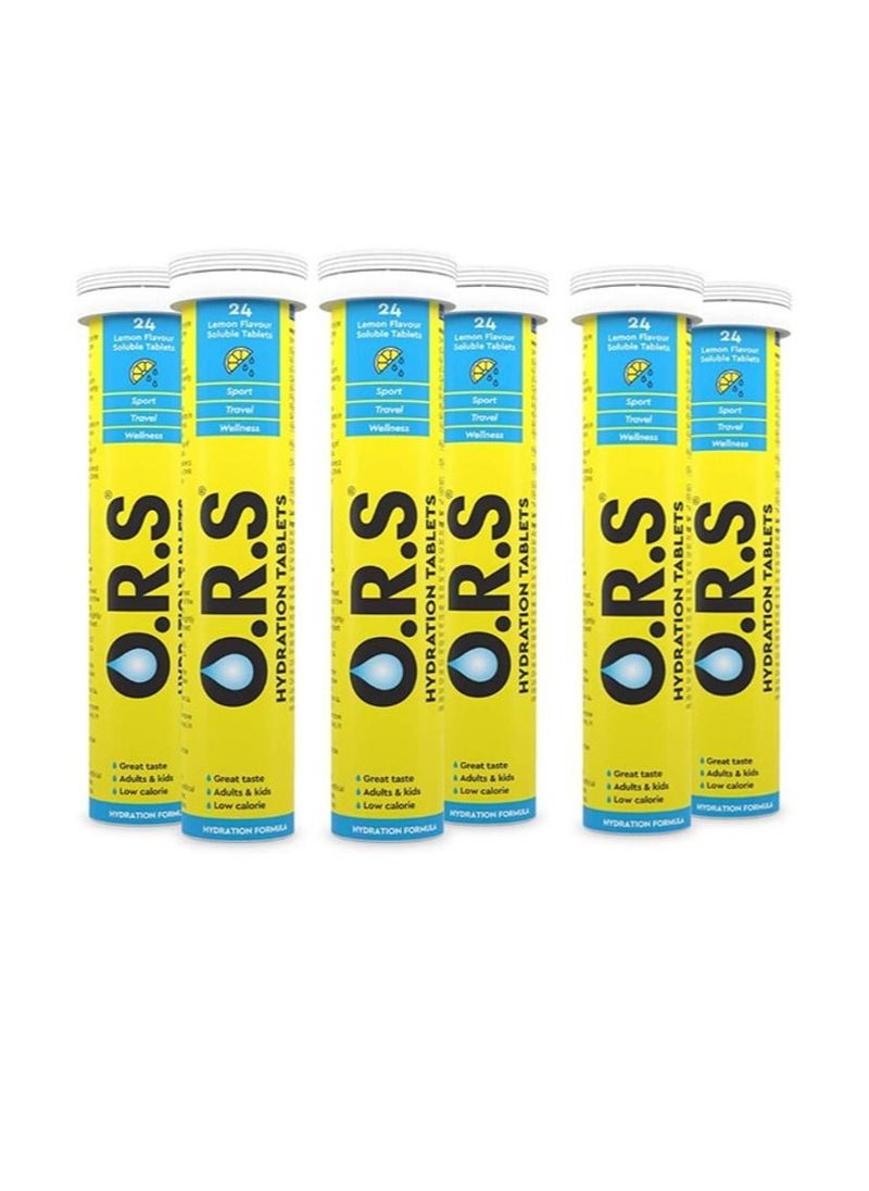 O.R.S. Hydration Tablets Ors Hydration Tablets With Electrolytes, Vegan, Gluten And Lactose Free Formula Natural Lemon Flavor 24 Count Pack of 6 
