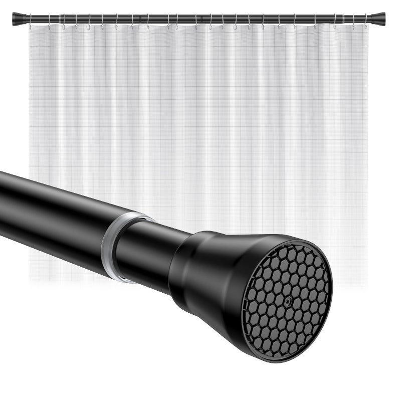 QINGYUN Shower Curtain Rod 45-77 Inch Black Shower Tension Rod Adjustable Curtain Rod No Drilling Tension Curtain Shower Rods for Bathroom Windows - Image 1