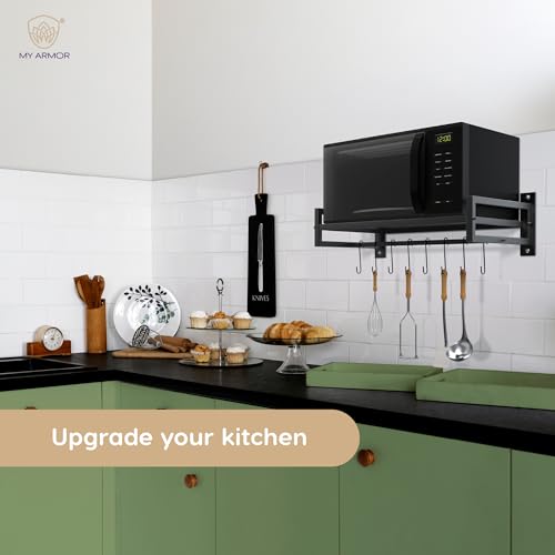 MY ARMOR Microwave Stand Wall Mounted for Kitchen, Storage Organizer Wall Rack, Multipurpose OTG for Utensils & Food Storage Cabinet Oven Organizer Shelf Dish Rack, Black - Image 3
