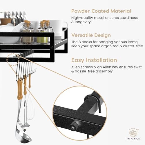MY ARMOR Microwave Stand Wall Mounted for Kitchen, Storage Organizer Wall Rack, Multipurpose OTG for Utensils & Food Storage Cabinet Oven Organizer Shelf Dish Rack, Black - Image 5