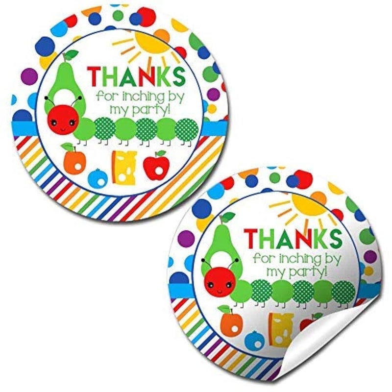 Amanda Creation Happy Hungry Caterpillar Themed Birthday Thank You Sticker Labels for Kids 40 2 Party Circle Stickers by AmandaCreation Great for Party Favors Envelope Seals  Goodie Bags 