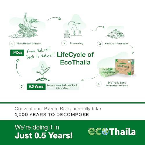 Eco Thaila - ECO Friendly Garbage Bags | Medium - 75 Bags (5 Rolls, 15 bags each) | 19 X 21 Inches | Compostable & Biodegradable | Trash/Dustin Cover | Leak-Proof, No Smell | For Dry & Wet Waste Bag - Image 3