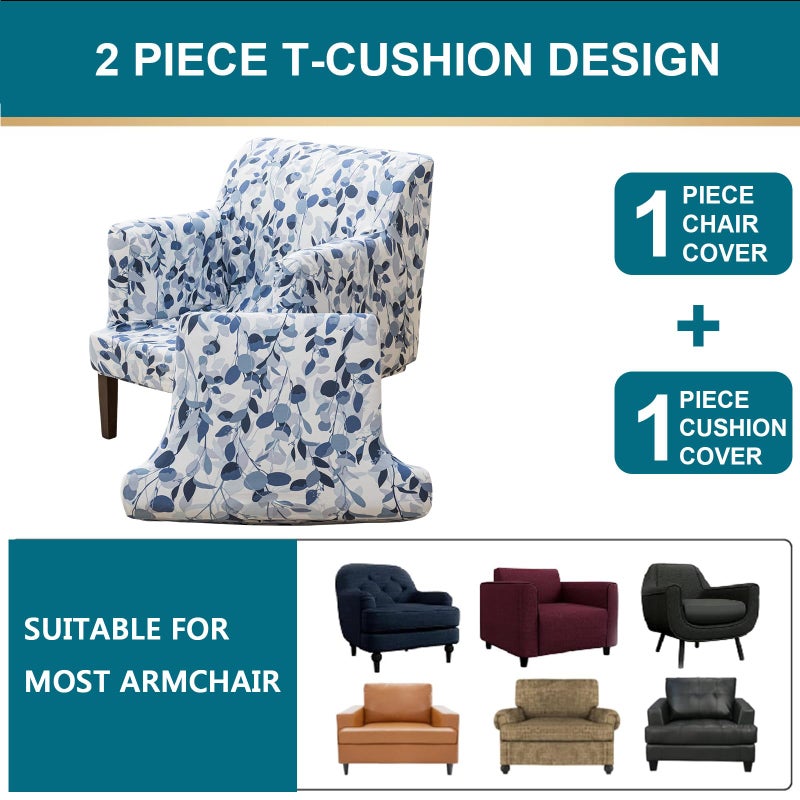 KRFOONN Stretch Mid Century Modern Accent Chair Covers with Arms Printed 2 Piece Armchair Slipcovers with T Shape Cushion Covers Single Sofa Chair Slipcover for Living Room Furniture Protector, 02 - Image 4