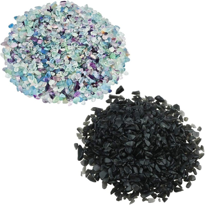 SUNYIK Fluorite/Black Obsidian Tumbled Chips Crystal Crushed Pieces Irregular Shaped 1pound(About 460 gram) - Image 1