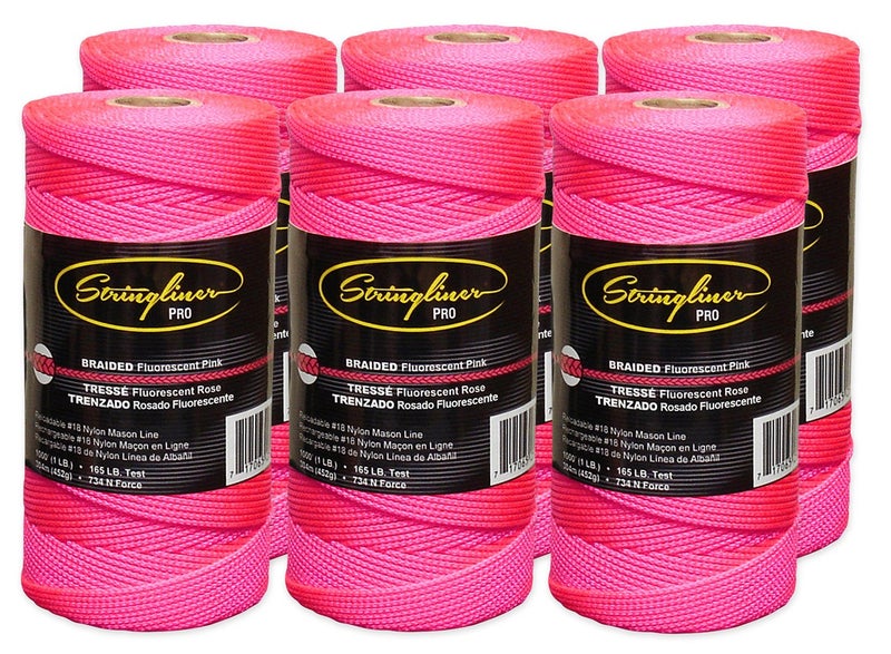 Stringliner Braided Mason Line Replacement Roll Contractor Pack 1000 Pink 6 Pack SL35762CPK 1000