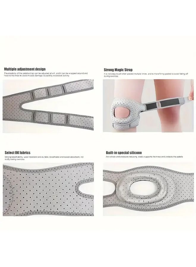 Grey Adjustable Knee Brace Set Of 2 Breathable Quick Dry Fabric Athletic Support - Image 2