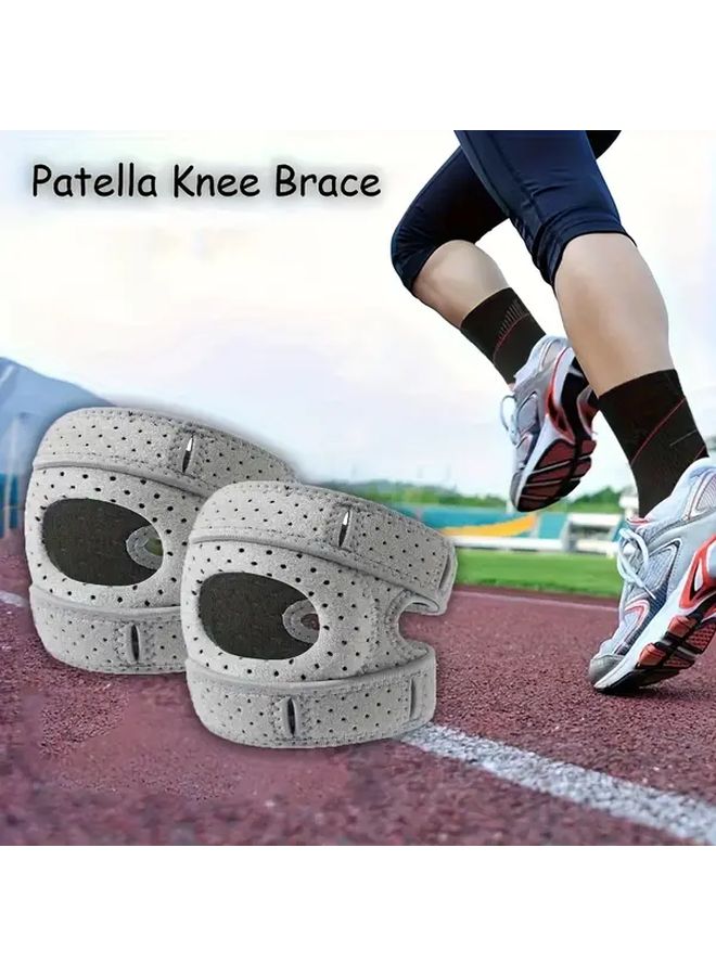 Grey Adjustable Knee Brace Set Of 2 Breathable Quick Dry Fabric Athletic Support - Image 1