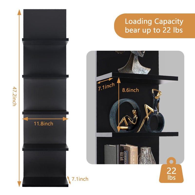 Homaterial 5 Tier Wall Shelf, Wall Mounted Shelves Unit for Living Room Bedroom, Floating Shelves Decor Organizer Tall, Black - Image 3