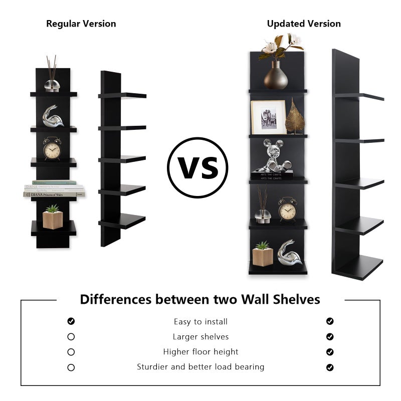 Homaterial 5 Tier Wall Shelf, Wall Mounted Shelves Unit for Living Room Bedroom, Floating Shelves Decor Organizer Tall, Black - Image 2