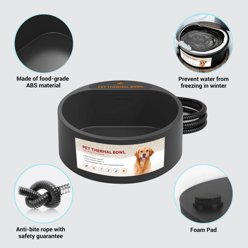 PETLESO Outdoor Heated Water Bowl for Dogs Cats, 2.2L Winter Heating Dog Water Bowl with AntiBite Wire, Provides Drinkable Water, Pet Warm Dish Smart Thermal for Outdoor Chickens Rabbits Birds, Black - Image 4