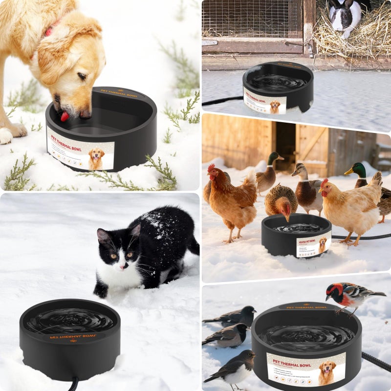 PETLESO Outdoor Heated Water Bowl for Dogs Cats, 2.2L Winter Heating Dog Water Bowl with AntiBite Wire, Provides Drinkable Water, Pet Warm Dish Smart Thermal for Outdoor Chickens Rabbits Birds, Black - Image 2
