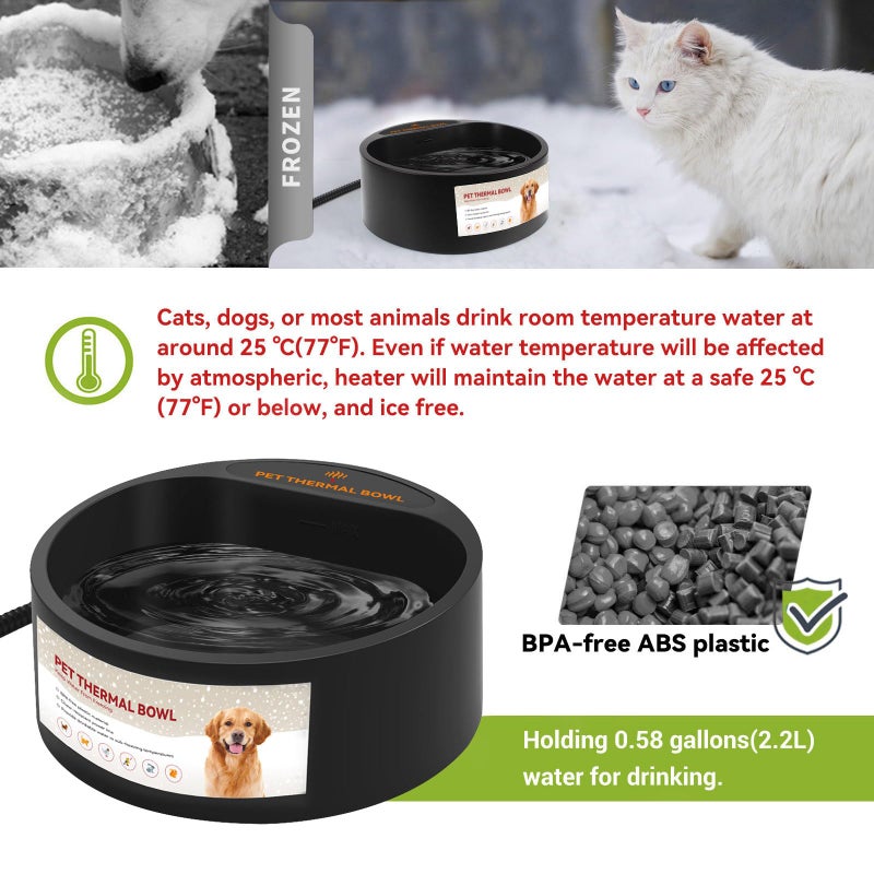 PETLESO Outdoor Heated Water Bowl for Dogs Cats, 2.2L Winter Heating Dog Water Bowl with AntiBite Wire, Provides Drinkable Water, Pet Warm Dish Smart Thermal for Outdoor Chickens Rabbits Birds, Black - Image 3