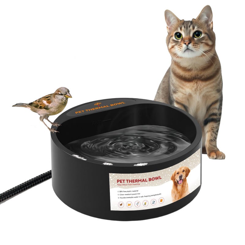 PETLESO Outdoor Heated Water Bowl for Dogs Cats, 2.2L Winter Heating Dog Water Bowl with AntiBite Wire, Provides Drinkable Water, Pet Warm Dish Smart Thermal for Outdoor Chickens Rabbits Birds, Black - Image 1