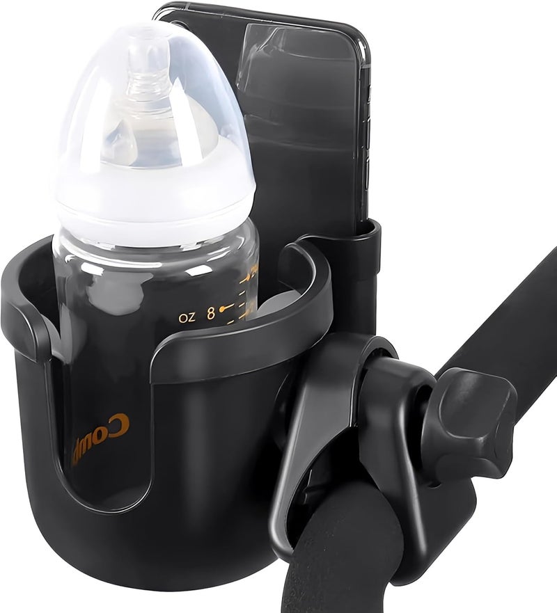 Universal Stroller Cup Holder with Mobile Phone Strollers Storage Rack 360 Degrees Rotation Drink Holder for Bike Pushchair Wheelchair Walker Fits Most Cups - Image 1