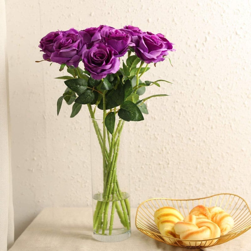 SLASA Artificial Rose Flowers 10 PCS Purple 19.68x3.15 Inch Faux Silk Long Stem Bouquet Wedding Decor Centerpiece Home Hotel Office Floral Arrangement - Image 4