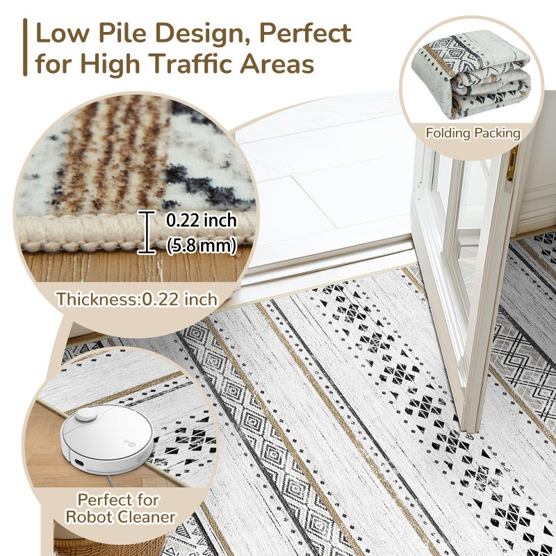BESTSWEETIE 6x9 Area Rugs for Living Room Washable Moroccan Farmhouse Neutral Geometric Low Pile Non-Slip Soft Print Pattern Rug for Bedroom Kitchen Dining Room Entryway Black/Brown - Image 3