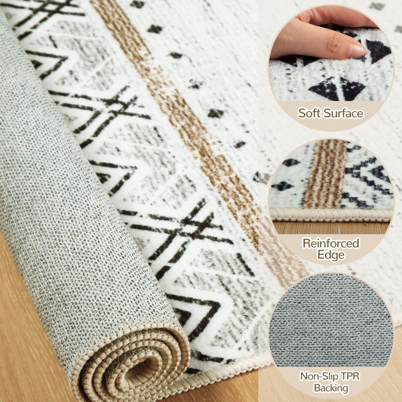 BESTSWEETIE 6x9 Area Rugs for Living Room Washable Moroccan Farmhouse Neutral Geometric Low Pile Non-Slip Soft Print Pattern Rug for Bedroom Kitchen Dining Room Entryway Black/Brown - Image 2