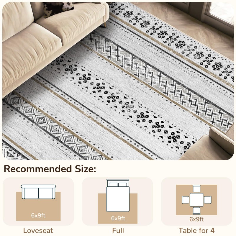 BESTSWEETIE 6x9 Area Rugs for Living Room Washable Moroccan Farmhouse Neutral Geometric Low Pile Non-Slip Soft Print Pattern Rug for Bedroom Kitchen Dining Room Entryway Black/Brown - Image 5