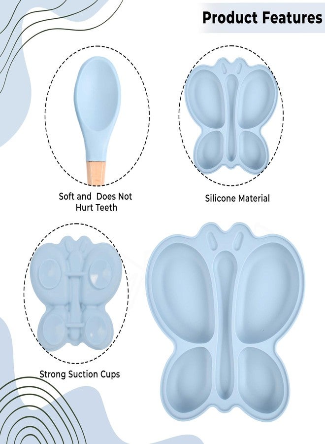 Bembika Baby Feeding Essential Baby Dinner Set Silicone Tableware Set for Baby Infant Training Eating Utensils Butterfly Design - (Pack of 2)(Sky Blue) - Image 4