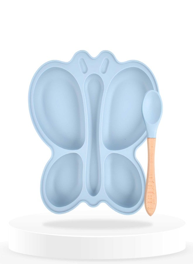 Bembika Baby Feeding Essential Baby Dinner Set Silicone Tableware Set for Baby Infant Training Eating Utensils Butterfly Design - (Pack of 2)(Sky Blue) - Image 1