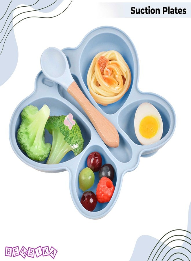 Bembika Baby Feeding Essential Baby Dinner Set Silicone Tableware Set for Baby Infant Training Eating Utensils Butterfly Design - (Pack of 2)(Sky Blue) - Image 2