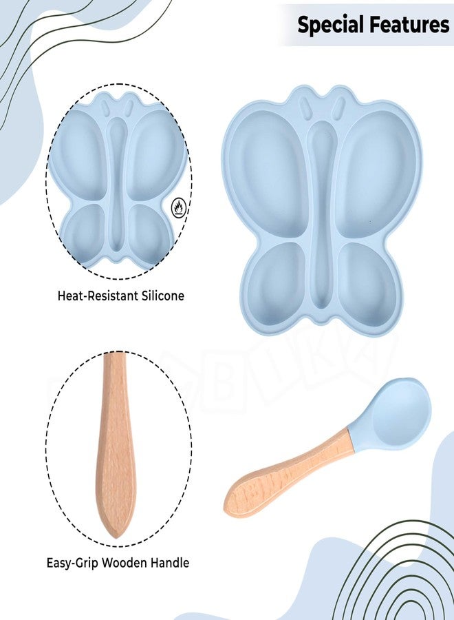 Bembika Baby Feeding Essential Baby Dinner Set Silicone Tableware Set for Baby Infant Training Eating Utensils Butterfly Design - (Pack of 2)(Sky Blue) - Image 5