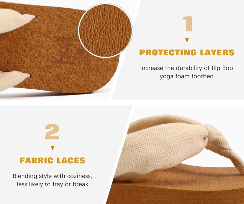 KuaiLu Flip Flops Women Arch Support Yoga Mat Comfortable Summer Beach Walking Thong Cushion Sandals Slip on Outfits Travel Essentials Orthotic Slides Indoor Outdoor Slippers Shoes Beige Khaki Size 11 - Image 5