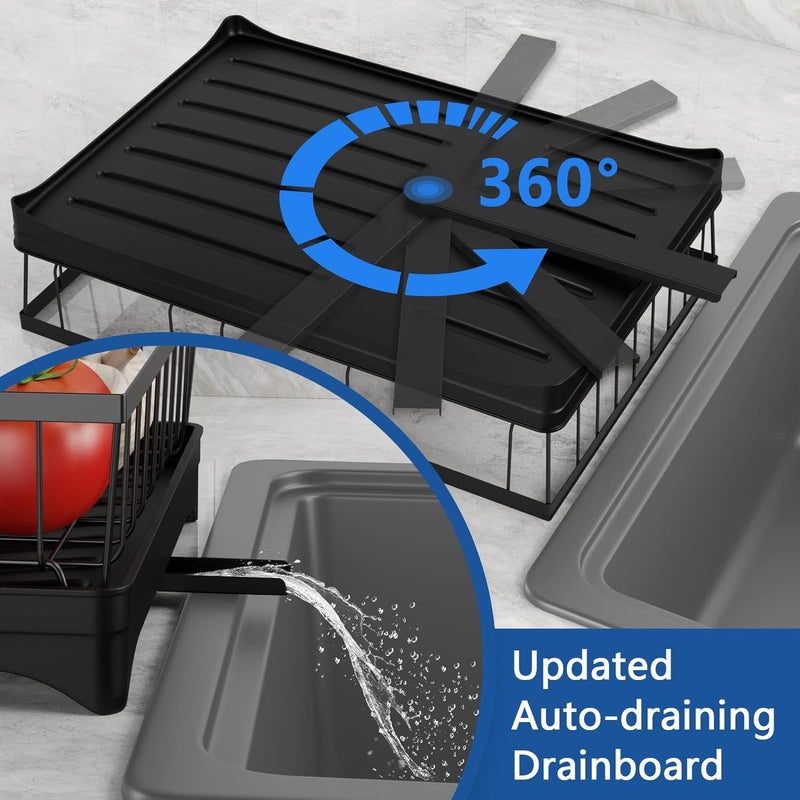 Glaceon Dish Drying Rack and Drainboard Carbon Steel Large 3 Tier Dish Rack with Autodraining Tray and Kitchen Counter Dish Drainers with Utensil Holder Cutting Board Holder - Image 3