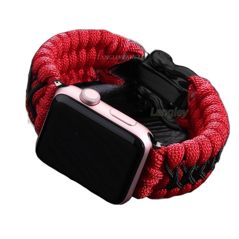 سوار ساعة ذكية باللون أحمر قابل للتعديل سوار نايلون حلقي متوافق مع Apple Watch 38/40/41/42/44/45/49mm بملاءمة قابلة للتعديل وحزام بديل - Image 3