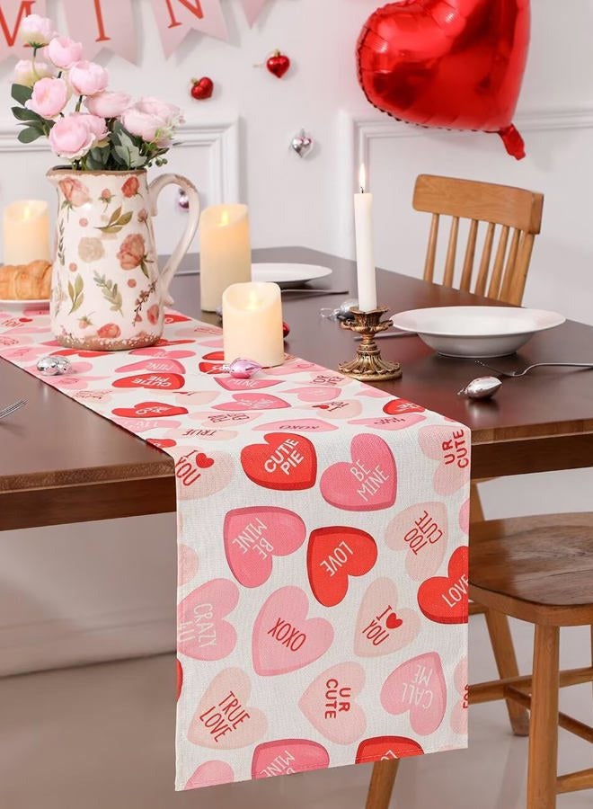 Multiwins Pink Ture Love Heart Valentine's Day Table Runner 13"x72" & 4 Pcs 12"x18" Placemats Sets with 12 Heart Balloons, Love Letter Balloons, Stickers & Blowing Straw for Home Party Decor - Image 4