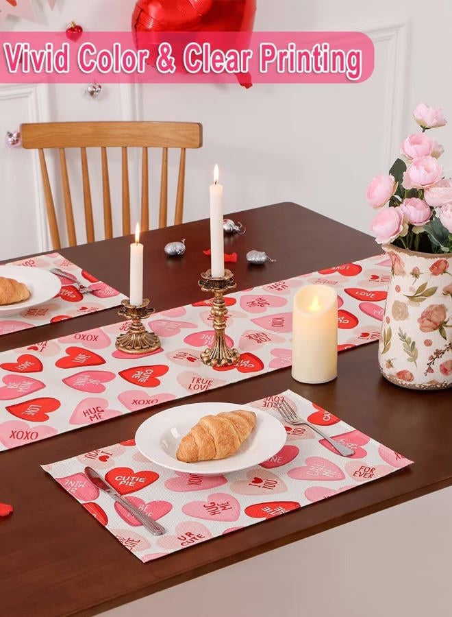 Multiwins Pink Ture Love Heart Valentine's Day Table Runner 13"x72" & 4 Pcs 12"x18" Placemats Sets with 12 Heart Balloons, Love Letter Balloons, Stickers & Blowing Straw for Home Party Decor - Image 5