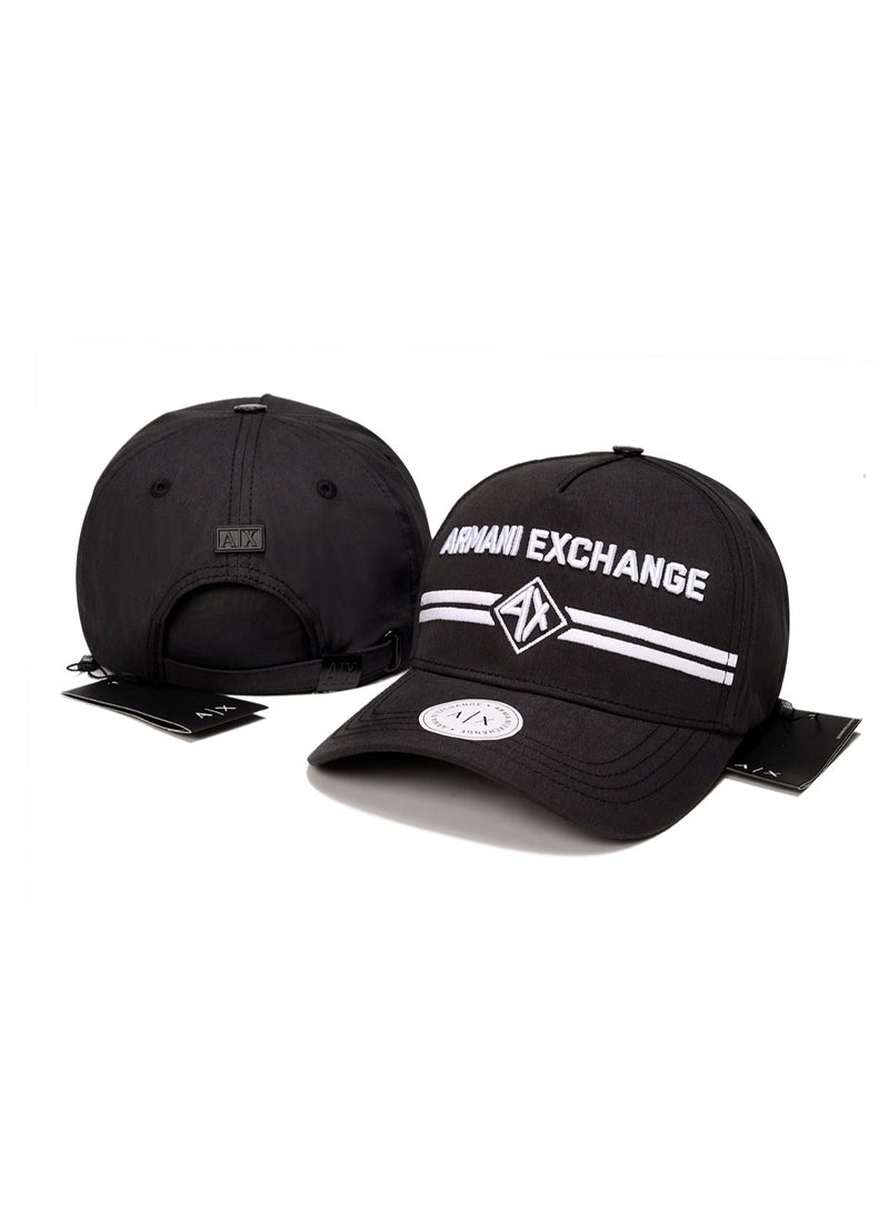 Cap: Black Canvas, Embroidered Logo  Stripes