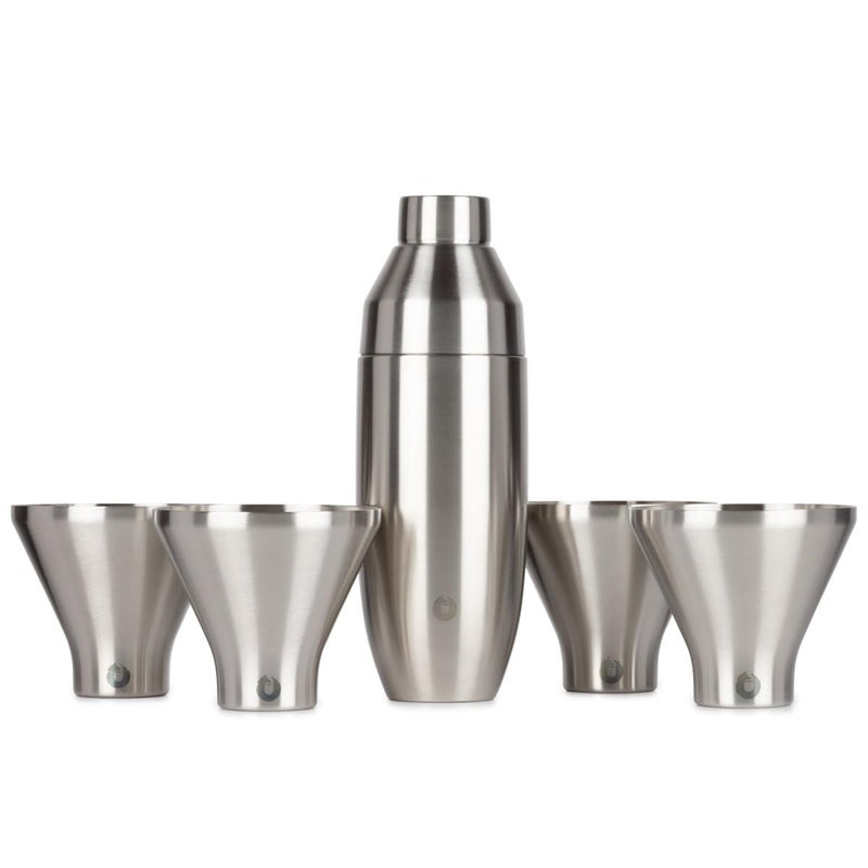 SNOWFOX Premium Vacuum Insulated Stainless Steel 22oz Cocktail Shaker and 4 Martini Glass Set Home Bar Accessories Elegant Drink Mixer Leak Proof Lid With Jigger  Built In Strainer