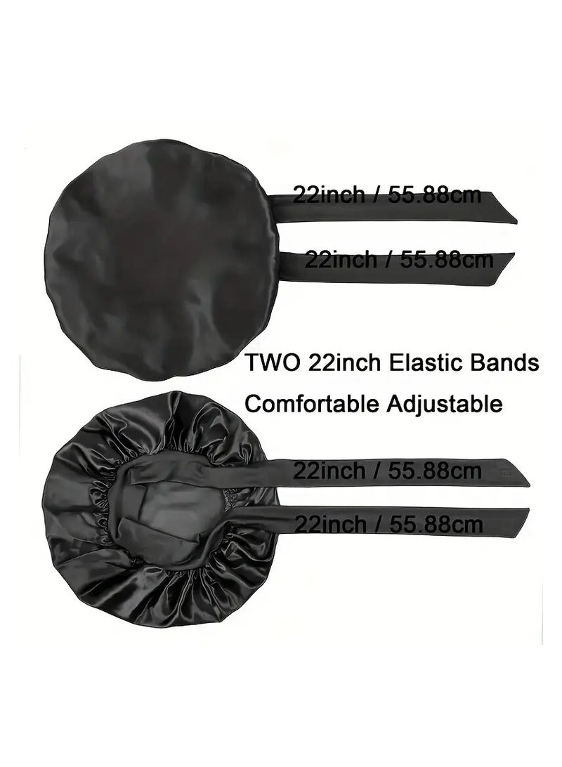 Goolsky Satin Bonnet Silky Bonnet With Elastic Tie Band Adjustable Straps Hair Bonnet Jumbo Size For Sleeping Satin Bonnet Stretchy Tie Band For Women Long Curly Braid Hair - Bathroom Accessories - Image 3