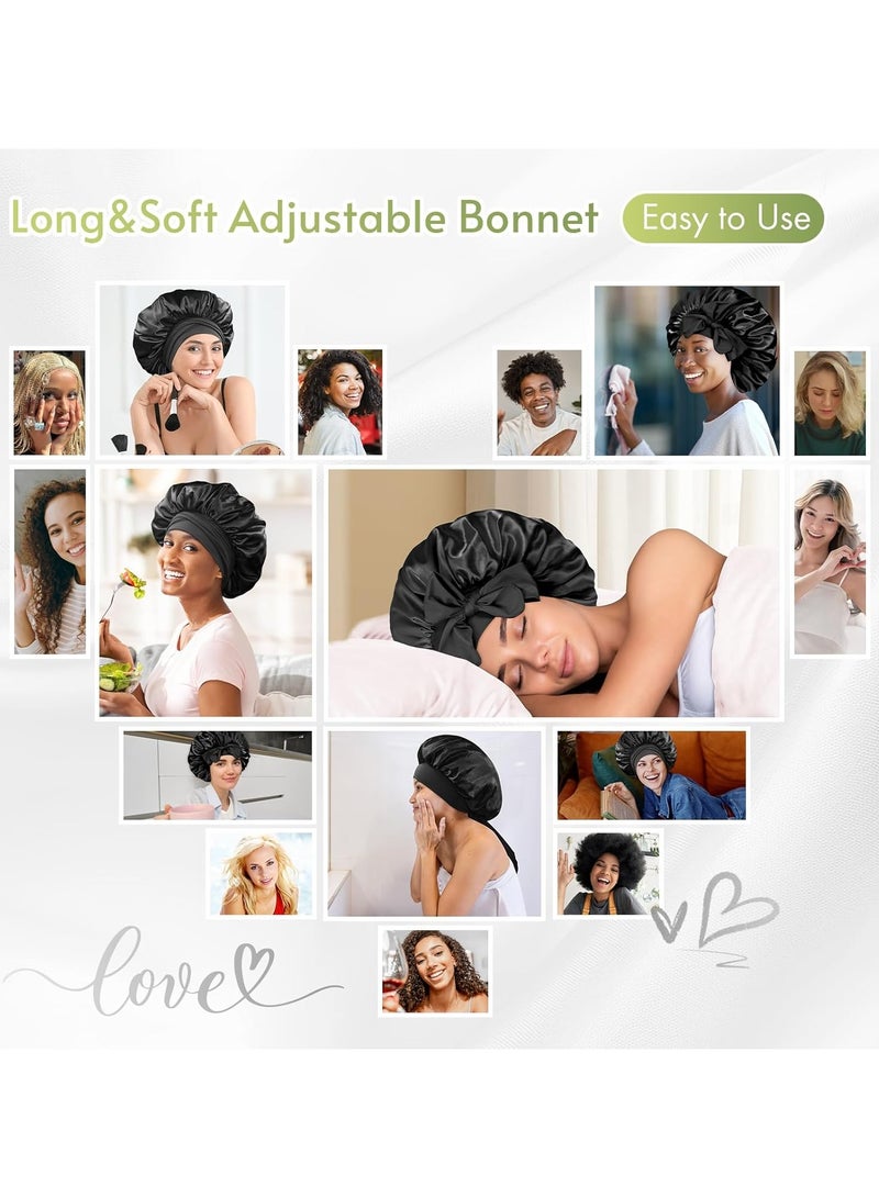 Goolsky Satin Bonnet Silky Bonnet With Elastic Tie Band Adjustable Straps Hair Bonnet Jumbo Size For Sleeping Satin Bonnet Stretchy Tie Band For Women Long Curly Braid Hair - Bathroom Accessories - Image 5