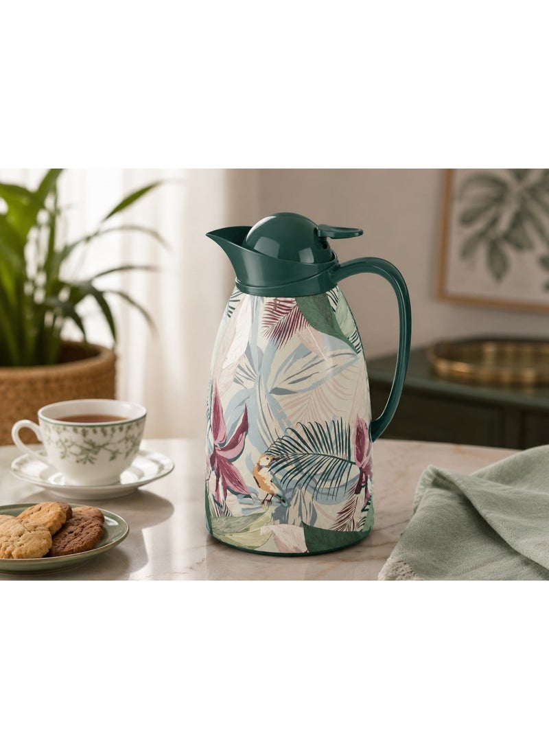 Bister Thermal Coffee Pot 1 Liter – Insulated Carafe with Tropical Leaf & Floral Design, Green Lid & Handle for Hot & Cold Beverages - Image 5