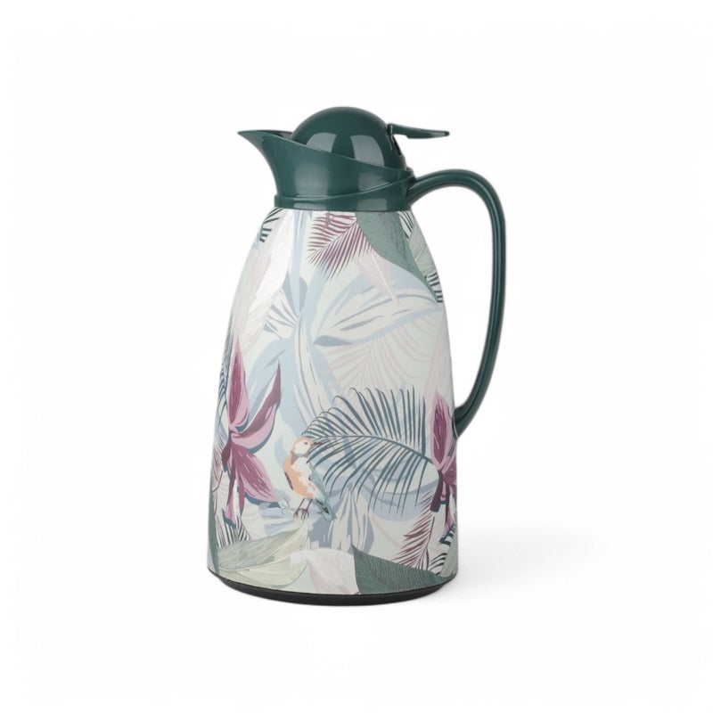 Bister Thermal Coffee Pot 1 Liter – Insulated Carafe with Tropical Leaf & Floral Design, Green Lid & Handle for Hot & Cold Beverages - Image 2